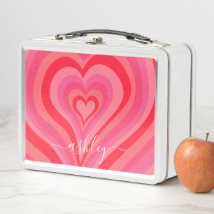 Lunch Box Coeurs psychédéliques Calligraphie Nom du script P