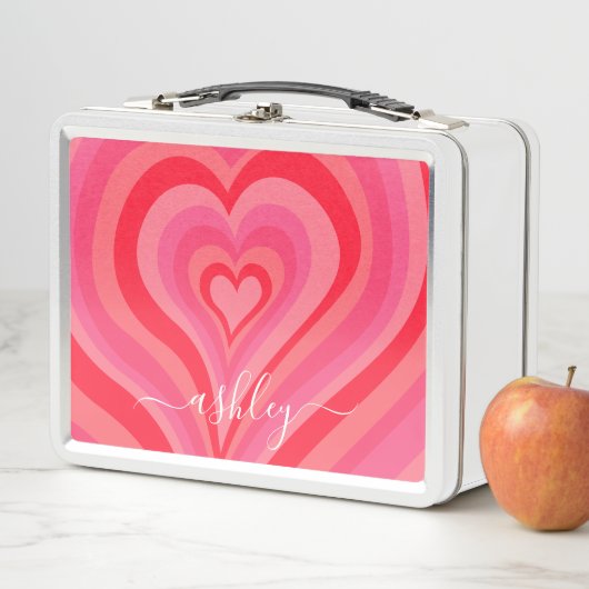Lunch Box Coeurs psychédéliques Calligraphie Nom du script P (En situation)