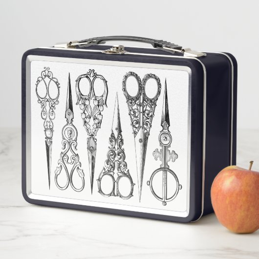 Lunch Box Coiffeur victorien ciseaux à coudre élégant (En situation)