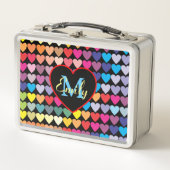 Lunch Box Colorful Rainbow Hearts Pattern Personalised (Devant)