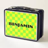 Lunch Box Conception damier vert et jaune des années 90 (Dos)