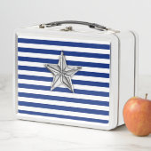 Lunch Box Conception d'étoile argentée nautique sur rayures (En situation)