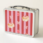 Lunch Box Conception rayée rose et rouge avec motif de gâtea (Dos)
