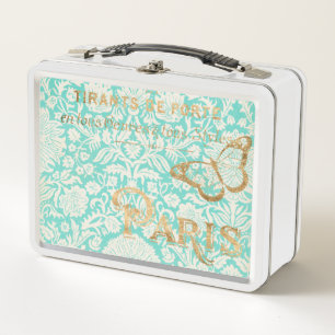 Lunch Box Conception vintage d'or de Paris avec le papillon