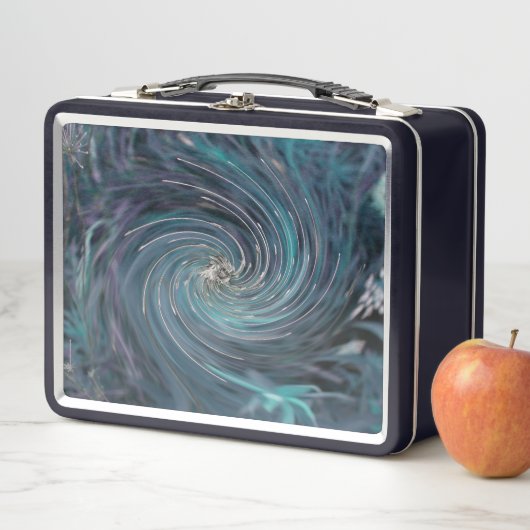 Lunch Box Cool Abstrait rétro noir et Turquoise spirale cosm (En situation)