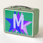Lunch Box Cool Bleu Violet Rose étoiles, Vert Monogramme Enf (Devant)