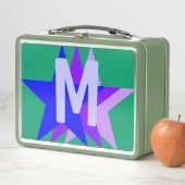 Lunch Box Cool Bleu Violet Rose étoiles, Vert Monogramme Enf (En situation)