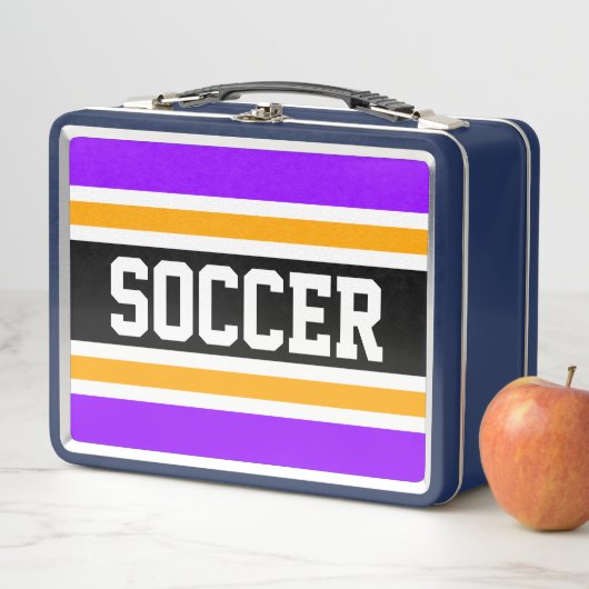 Lunch Box Cool Bright Violet Noir Jaune Stripes de SOCCER (En situation)