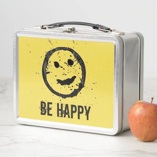 Lunch Box Cool Stained Happy Smiling face Custom text yellow (En situation)