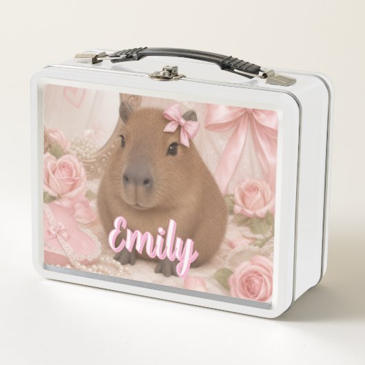 Lunch Box coquette capybara noeud rose (Devant)