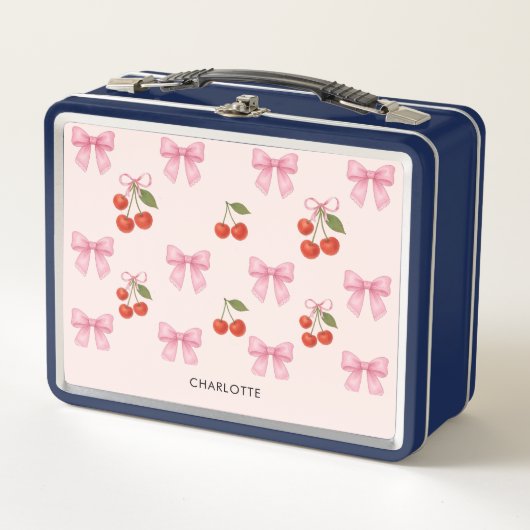 Lunch Box Coquette cerise mignonne Bow Monogramme (Devant)
