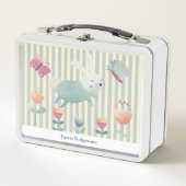 Lunch Box Couleur d'eau douce Lapin et fleurs Personnalisé (Devant)