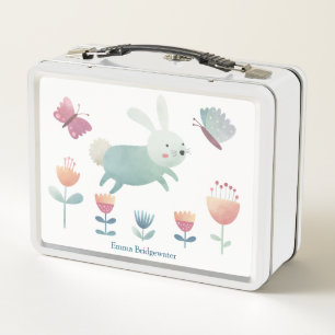 Lunch Box Couleur d'eau mignonne Lapin & fleurs Personnalisé