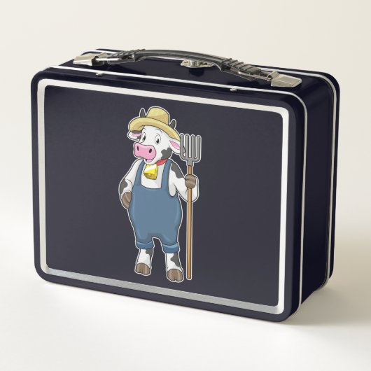 Lunch Box Cow as Farmer with Pitchfork (Dos)