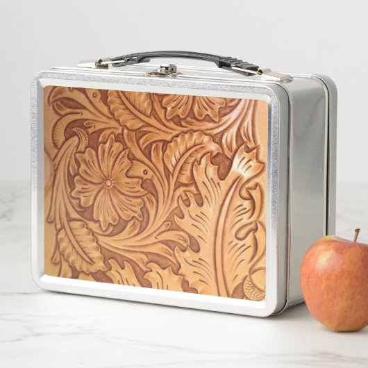 Lunch Box Cow-boy brun rustique en cuir occidental (En situation)