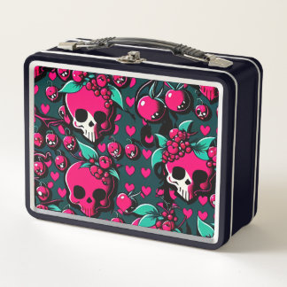 Lunch Box Crâne amusant & cerises Rose Black Green Art