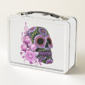 Lunch Box Crâne de sucre rose floral noir Jour des morts (Dos)