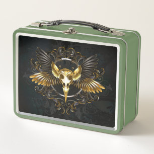 Lunch Box Crâne d'oiseau doré sur fond noir