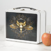 Lunch Box Crâne d'oiseau doré sur fond noir (En situation)