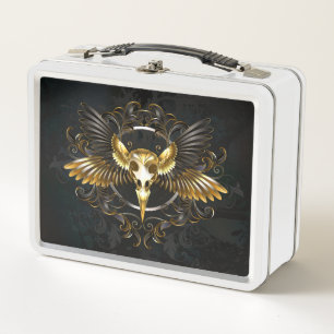 Lunch Box Crâne d'oiseau doré sur fond noir