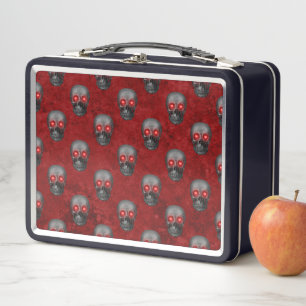 Lunch Box Crâne Gris Yeux de Cœur Rouge Aquarelle Gothique R