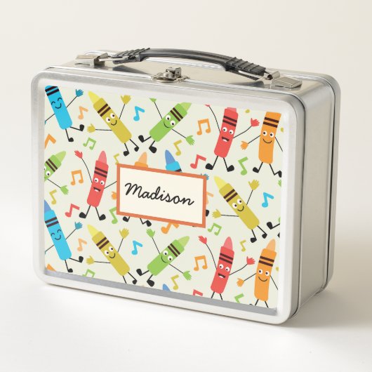 Lunch Box Crayons Dansants Drôles Avec Notes De Musique Pers (Devant)