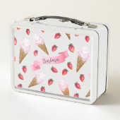 Lunch Box Crème de glace à la fraise rose dessinée à la main (Dos)