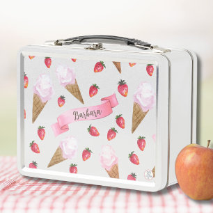 Lunch Box Crème glacée aux fraises dessinée à la main rose F