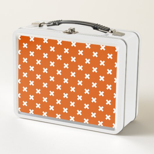 Lunch Box Croix blanche coutures sur orange brûlé (Devant)