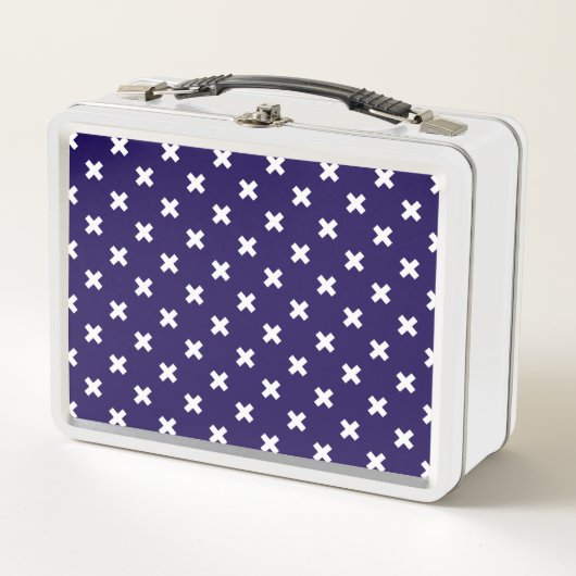 Lunch Box Croix blanches sur bleu marine (Devant)