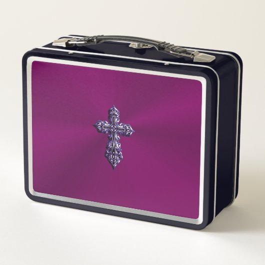 Lunch Box Croix gothique à l'apparence bossée en violet avec (Dos)
