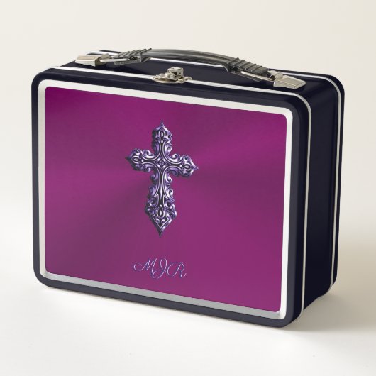 Lunch Box Croix gothique à l'apparence bossée en violet avec (Devant)
