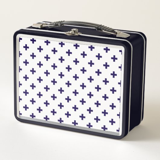 Lunch Box Croix pois bleus marine sur fond blanc (Devant)