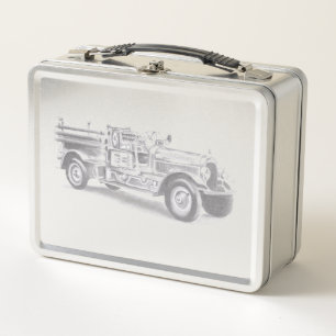 Lunch Box croquis au crayon de camion de pompiers vintage de