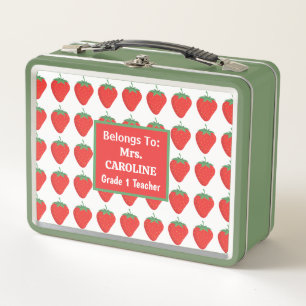 Lunch Box Custom Green & Red Strawberry Motif Enseignant