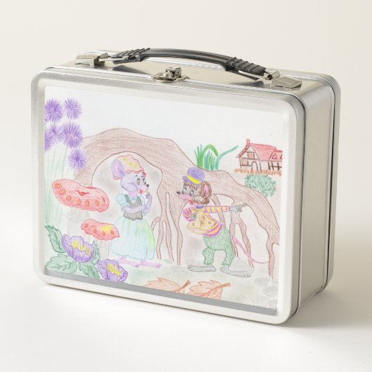 Lunch Box Custom Kids Artwork, deux mignonnes souris, fleurs (Devant)