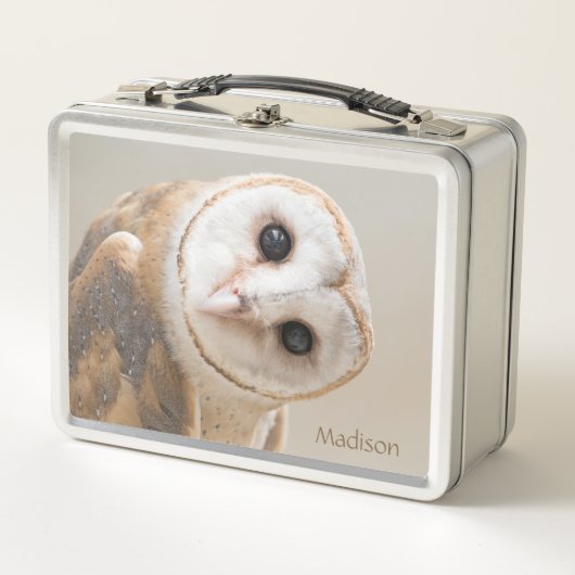 Lunch Box Custom Name Cute Barn Owl (Devant)