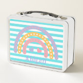 Lunch Box Cute Amusante Kawaii Arc-en-ciel Aquamarine Stripe (Dos)