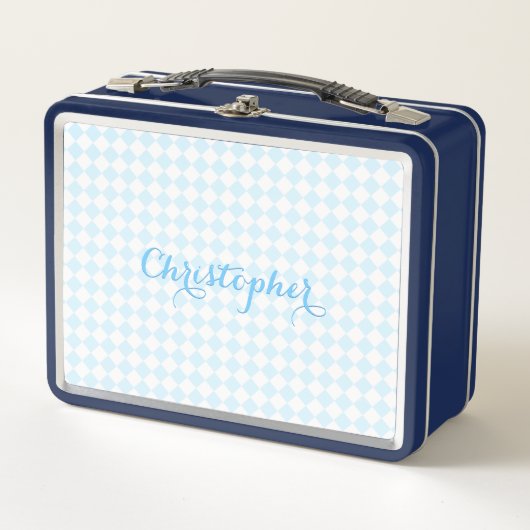 Lunch Box Cute Blue À damiers Monogramme Kids Boys School (Devant)