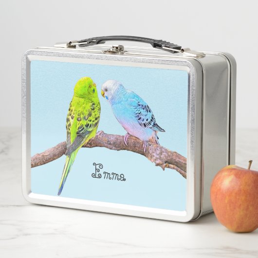 Lunch Box Cute budgie couple - personnalisable (En situation)