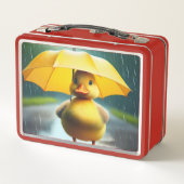 Lunch Box Cute Canard avec parapluie jaune Rainy Day Art (Dos)
