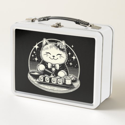 Lunch Box Cute Chat Manger Sushi Japonais Kawaii (Devant)