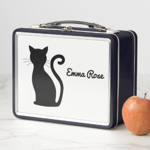Lunch Box Cute Chat Noir Silhouette Nom Noir et Blanc