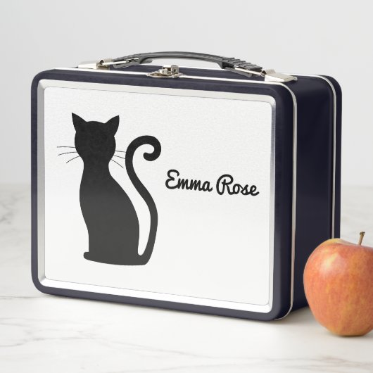 Lunch Box Cute Chat Noir Silhouette Nom Noir et Blanc (En situation)