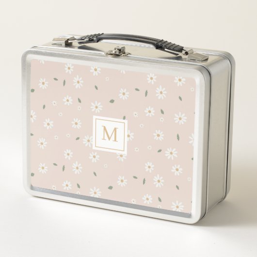 Lunch Box Cute Daisies Floral Blossoms & Greenery Monogram (Devant)