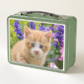 Lunch Box Cute Fluffy Ginger Baby Cat Kitten en fleurs Pet (Dos)