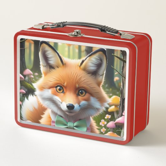 Lunch Box Cute Fox avec arc vert et rose (Devant)