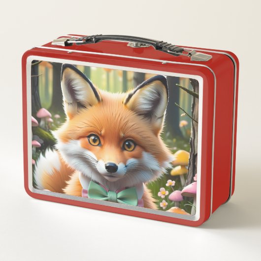 Lunch Box Cute Fox avec arc vert et rose (Dos)