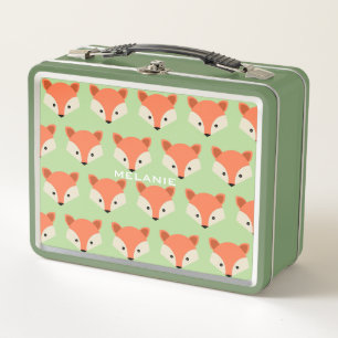 Lunch Box Cute Fox Motif sur Green Personnalisé