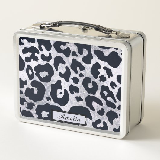 Lunch Box Cute Girly Black & Silver Empreinte de léopard Per (Dos)